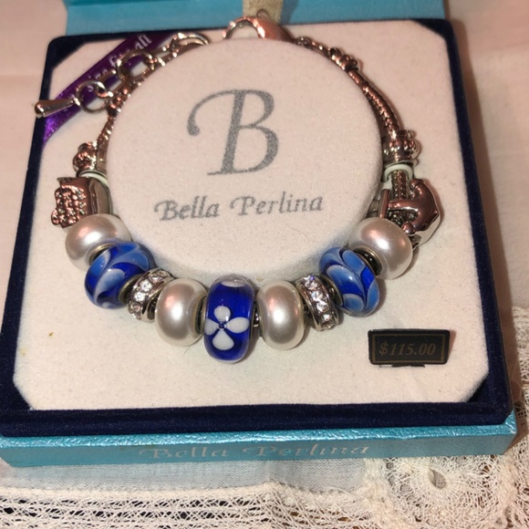 Bella Perlina Silver Art Glass SlCharm Bracelet Blue Bella Pelina - Picture 2 of 16